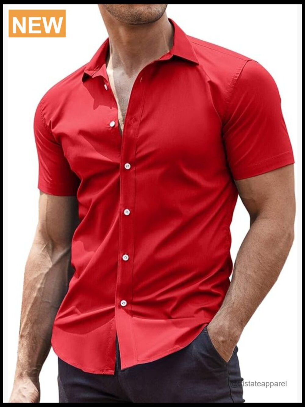 Muscle Fit Short Sleeve Dress Shirt Wrinkle-Free 4-Way Stretch Button Down